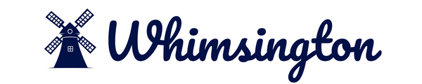 Whimsington logo of a dark blue windmill graphic to the left of the word Whimsington written in a bold, cursive font.